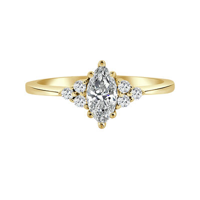 Marquise-Cut Lab Grown 2 1/3ctw. Diamond With Round Trilogy Sides Engagement Ring in 14k Yellow Gold